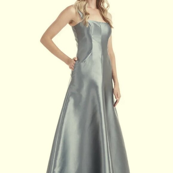 Kay Unger Nile Blue Tatiana Satin A-Line Gown - Picture 3 of 7